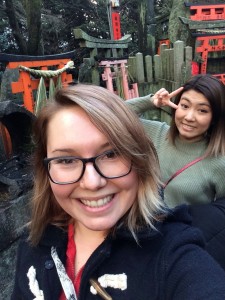 Tara Hoverstad '16 (front) with friend in Japan